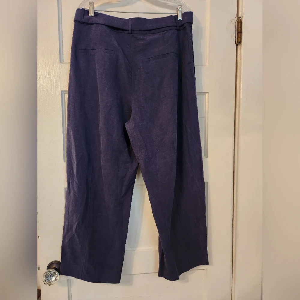 BANANA REPUBLIC Pants Linen-Blend, Wide-Leg, High Rise, Navy, Belted Size 14 NWT